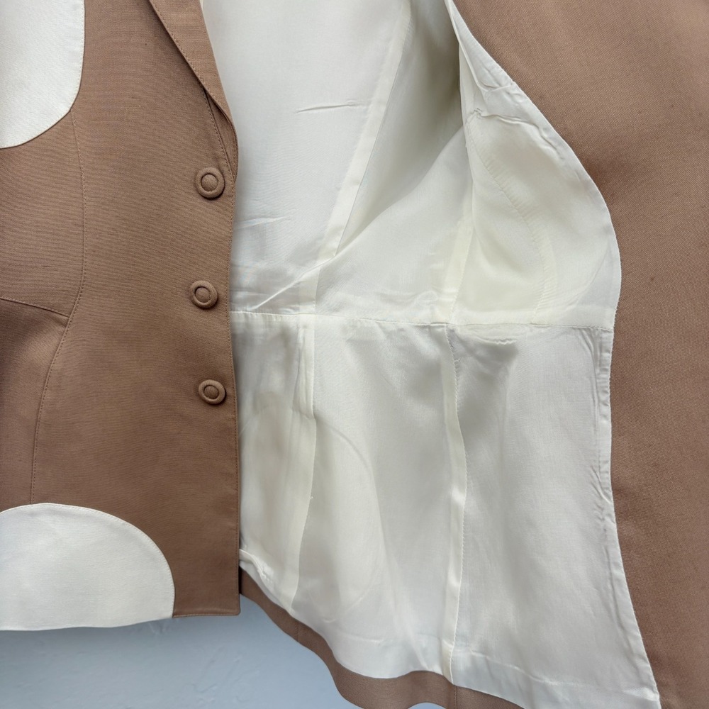 Thierry Mugler Vintage Polka Dot Suit Skirt Set Women Size 40 Beige White Flaws - Picture 10 of 16